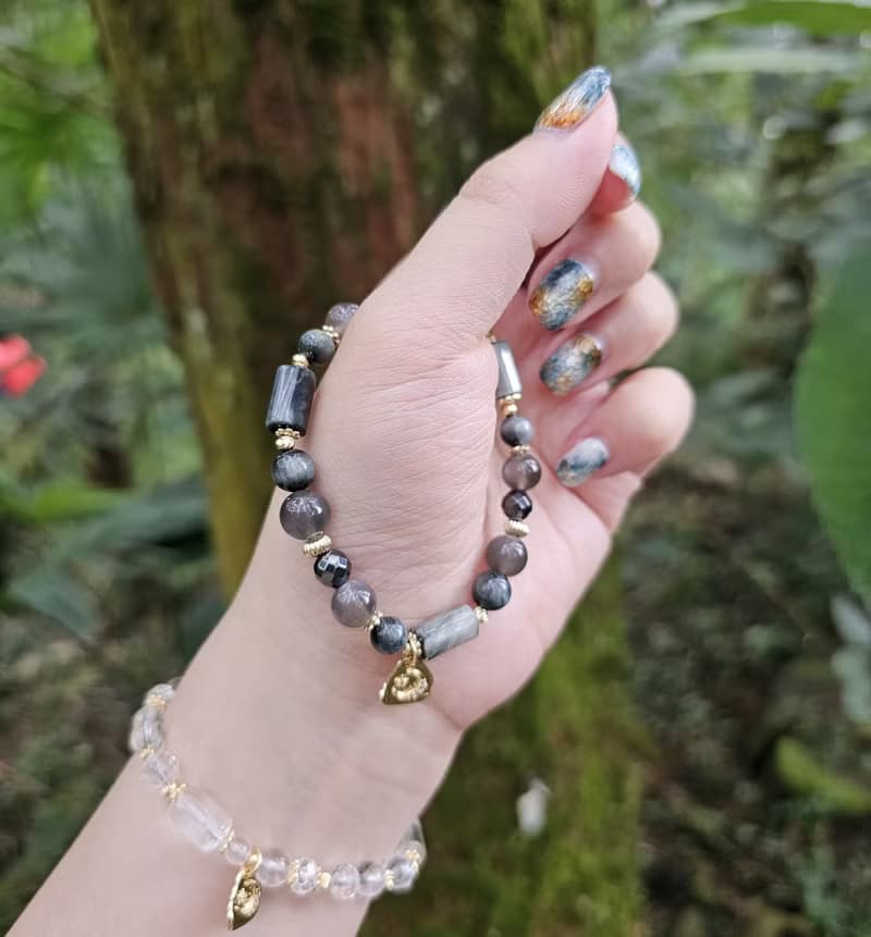 魔女之瞳-穩定/守護-鷹眼石/黑太陽石/赤鐵礦水晶手鍊