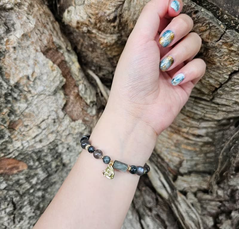 魔女之瞳-穩定/守護-鷹眼石/黑太陽石/赤鐵礦水晶手鍊