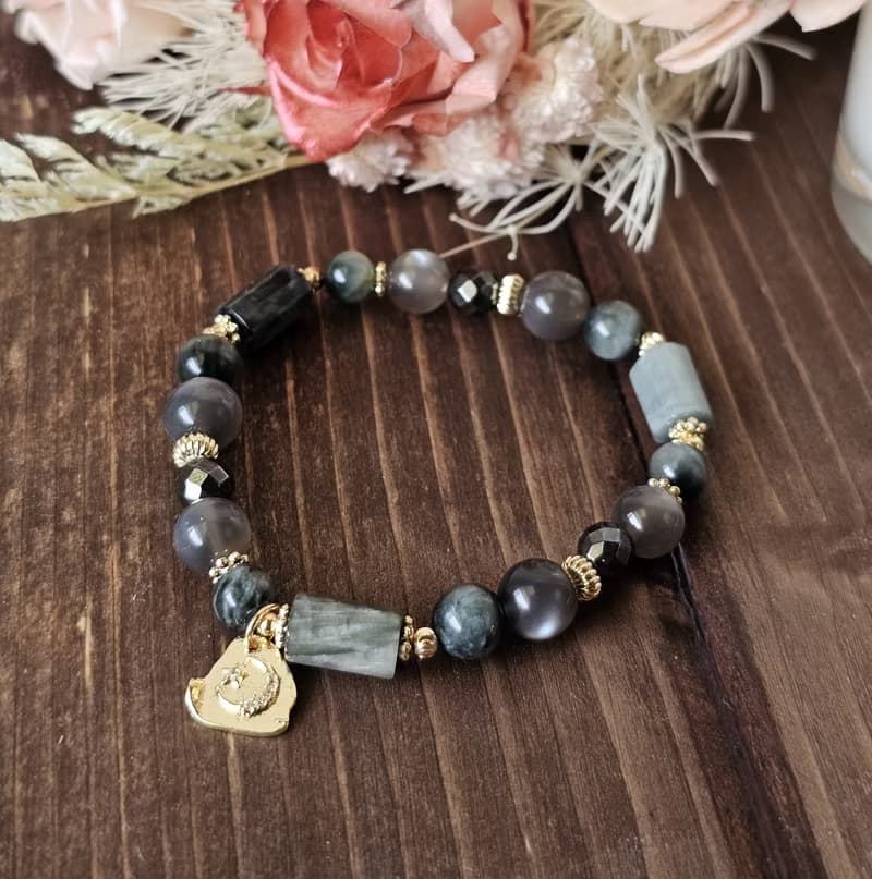 魔女之瞳-穩定/守護-鷹眼石/黑太陽石/赤鐵礦水晶手鍊