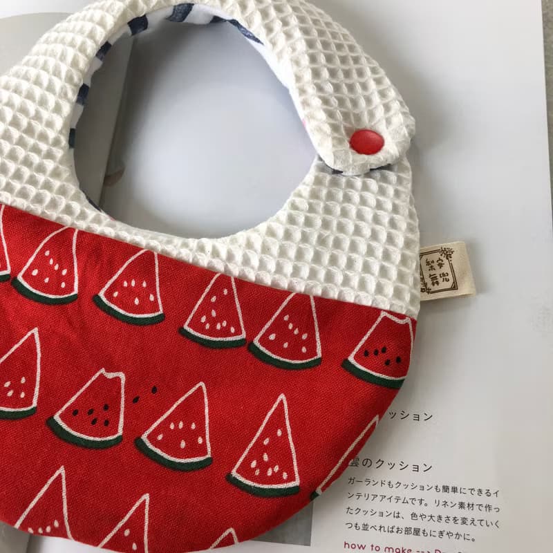 濱 鬆餅涼夏西瓜 手工六層紗圍兜口水巾