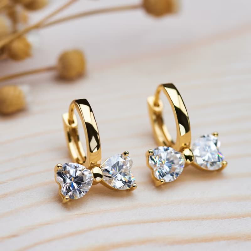 莫桑石D色 總重4.0ct 蝴蝶結吊墜 耳環 18K鍍金 女孩禮物