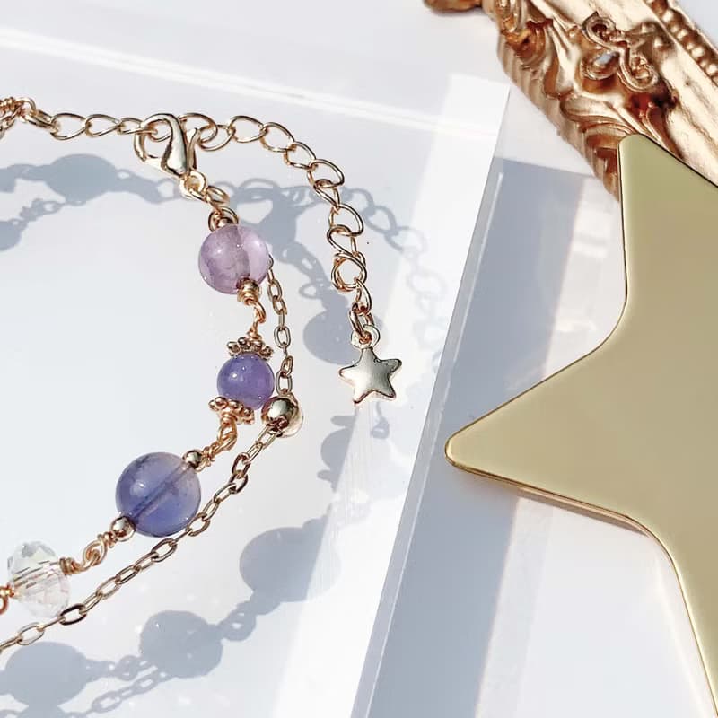 Galaxy 坦桑石 堇青石 紫水晶 海藍寶 雙層手工繞線天然水晶手鍊