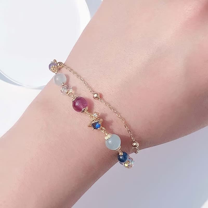 Galaxy 坦桑石 堇青石 紫水晶 海藍寶 雙層手工繞線天然水晶手鍊