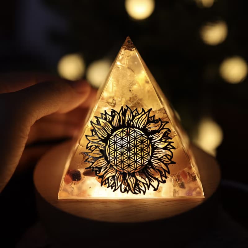 【畢業禮物】生命之花向日葵大型奧剛金字塔小夜燈orgonite招財