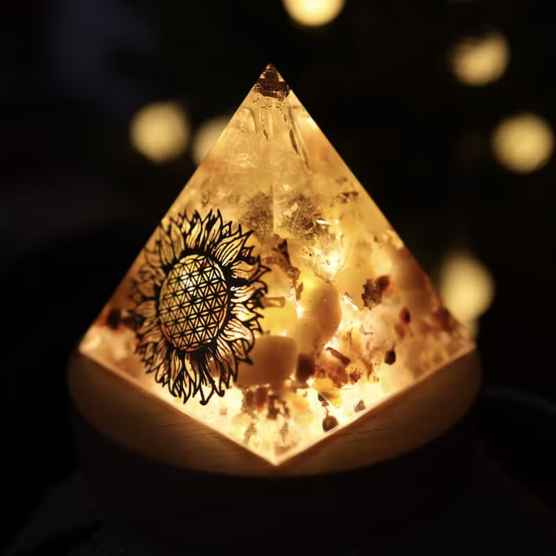 【畢業禮物】生命之花向日葵大型奧剛金字塔小夜燈orgonite招財