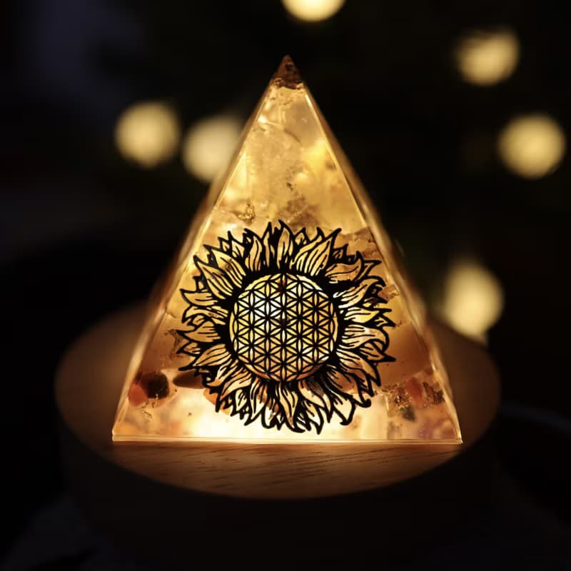 【畢業禮物】生命之花向日葵大型奧剛金字塔小夜燈orgonite招財