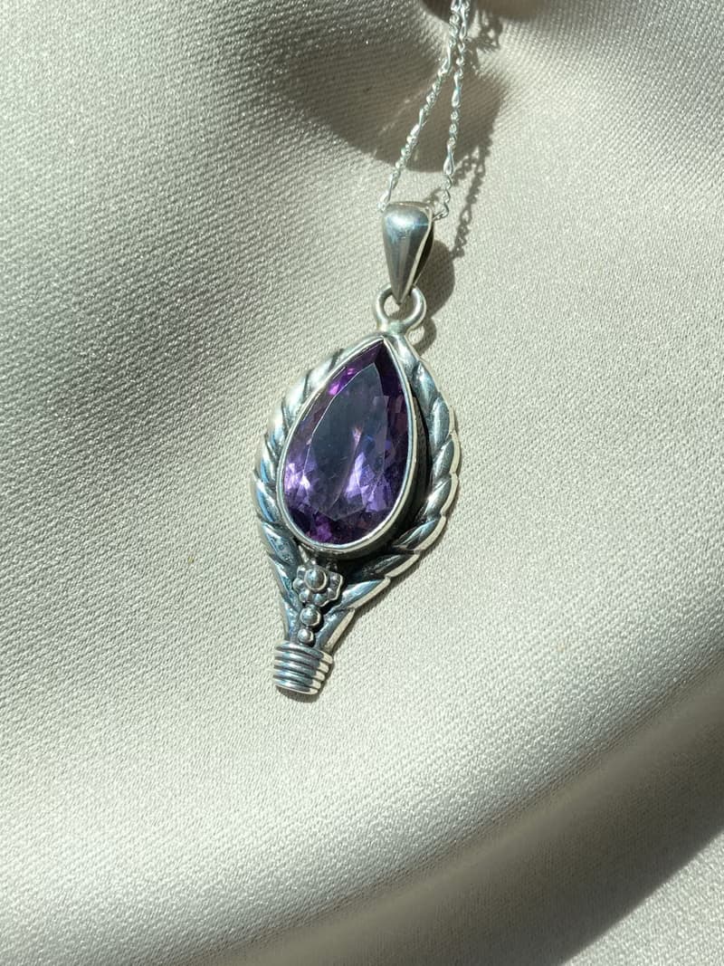 天然 紫水晶 墜 項鍊 尼泊爾 手工製 925純銀