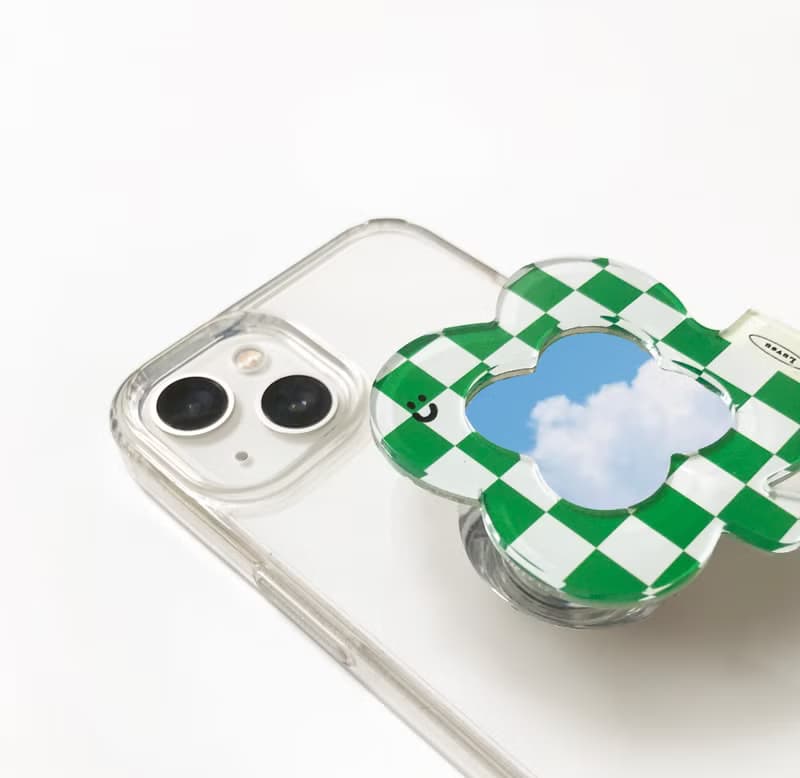 Four-leaf clover checkerboard mirror transparent case