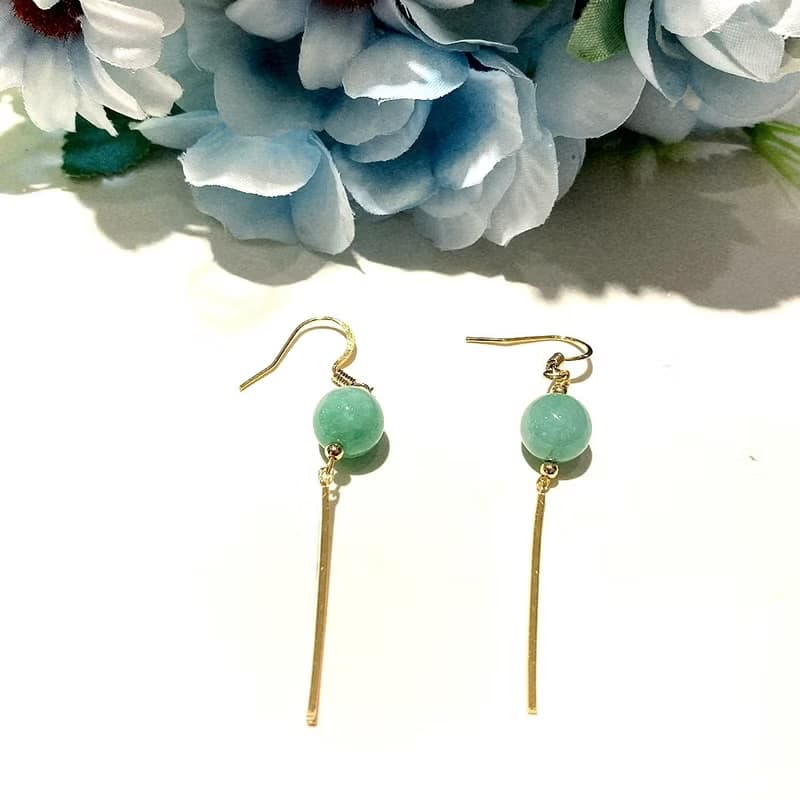 Eli Jewelry經典莫蘭迪圓珠天然A貨緬甸玉造型14K包金垂墜耳環
