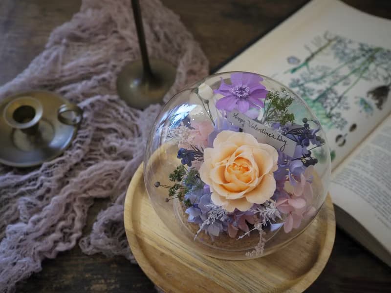 畢業畢業花束畢業花禮【永生花圓球玻璃罩盅】永生花不凋花