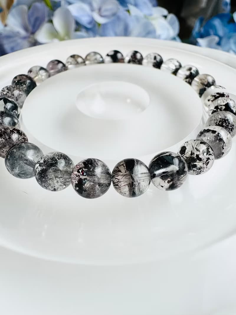 天然招財半盆黑超七7mm12.37g三輪骨幹水晶避邪防小人防負面