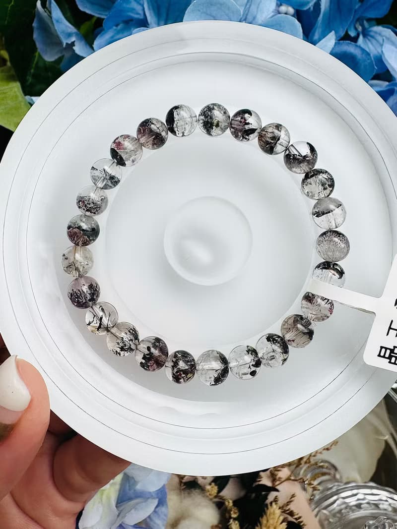 天然招財半盆黑超七7mm12.37g三輪骨幹水晶避邪防小人防負面