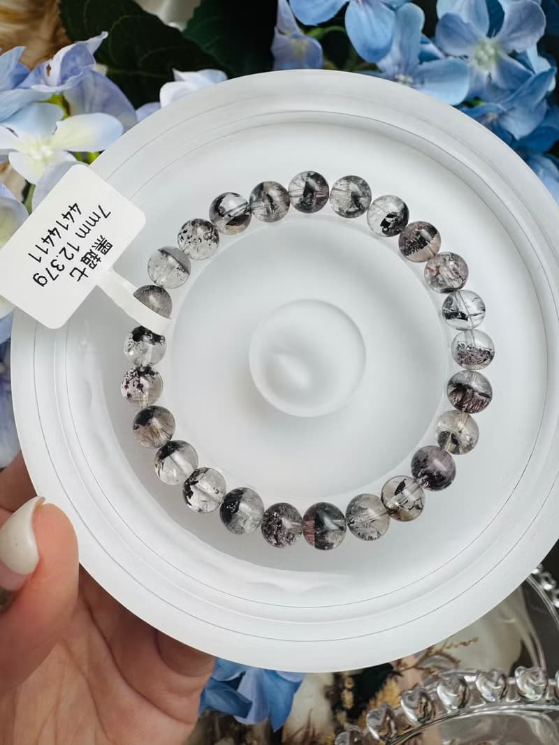 天然招財半盆黑超七7mm12.37g三輪骨幹水晶避邪防小人防負面