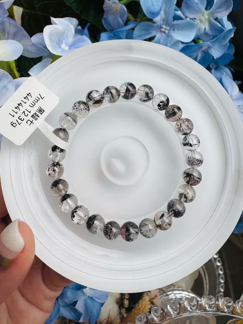 天然招財半盆黑超七7mm12.37g三輪骨幹水晶避邪防小人防負面
