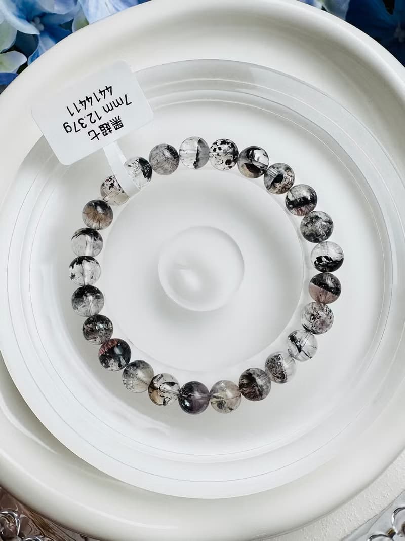 天然招財半盆黑超七7mm12.37g三輪骨幹水晶避邪防小人防負面