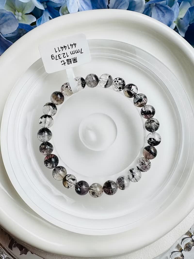 天然招財半盆黑超七7mm12.37g三輪骨幹水晶避邪防小人防負面