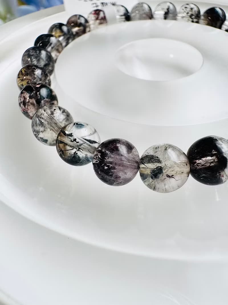 天然招財半盆黑超七7mm12.37g三輪骨幹水晶避邪防小人防負面