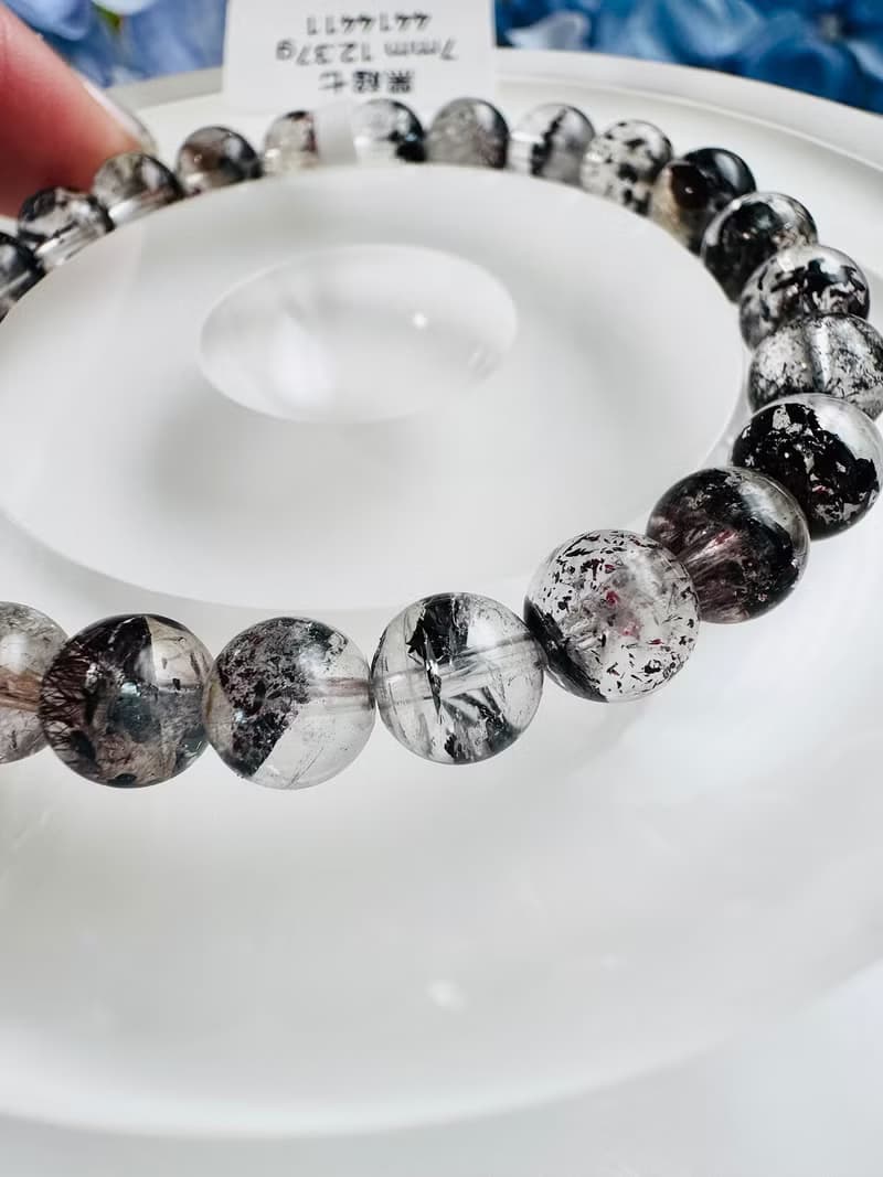 天然招財半盆黑超七7mm12.37g三輪骨幹水晶避邪防小人防負面