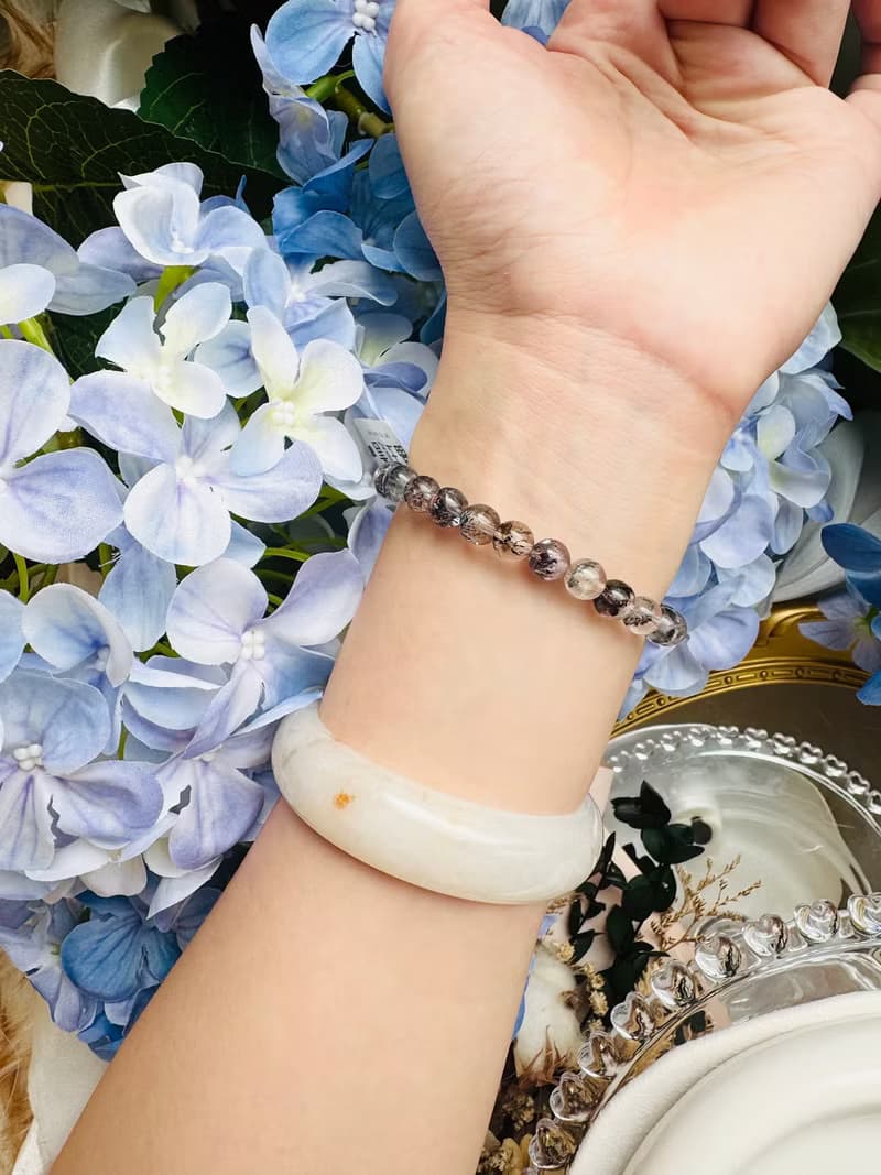 天然招財半盆黑超七7mm12.37g三輪骨幹水晶避邪防小人防負面