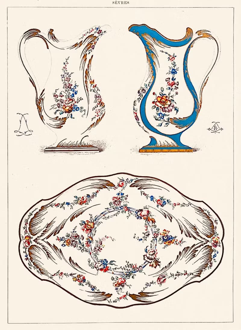 19th世紀法國古董瓷器書籍-賽佛爾瓷器彩色平版印刷(1892年)