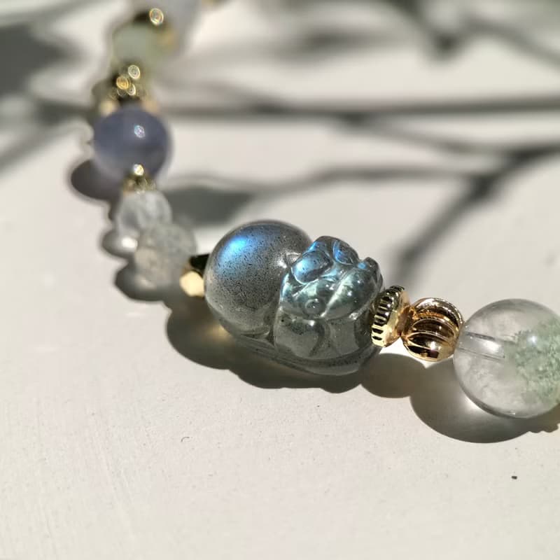 輕煙 | 拉長石綠幽靈貔貅手鍊 彈性鍊 綠幽靈手鍊