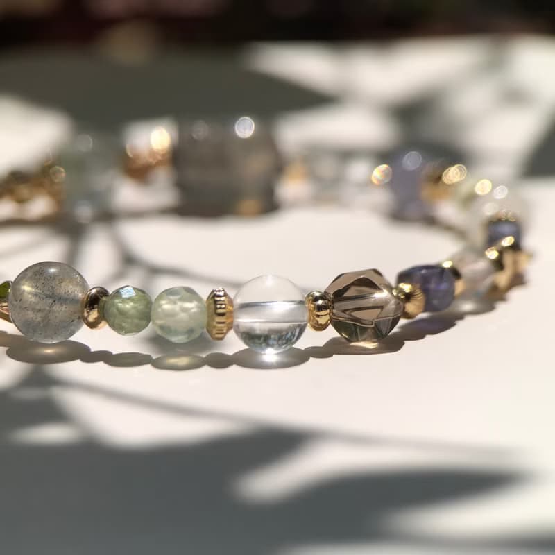 輕煙 | 拉長石綠幽靈貔貅手鍊 彈性鍊 綠幽靈手鍊