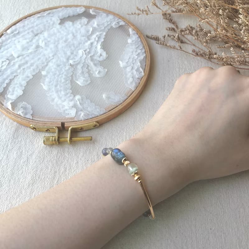 輕煙 | 拉長石綠幽靈貔貅手鍊 彈性鍊 綠幽靈手鍊