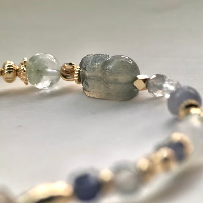 輕煙 | 拉長石綠幽靈貔貅手鍊 彈性鍊 綠幽靈手鍊