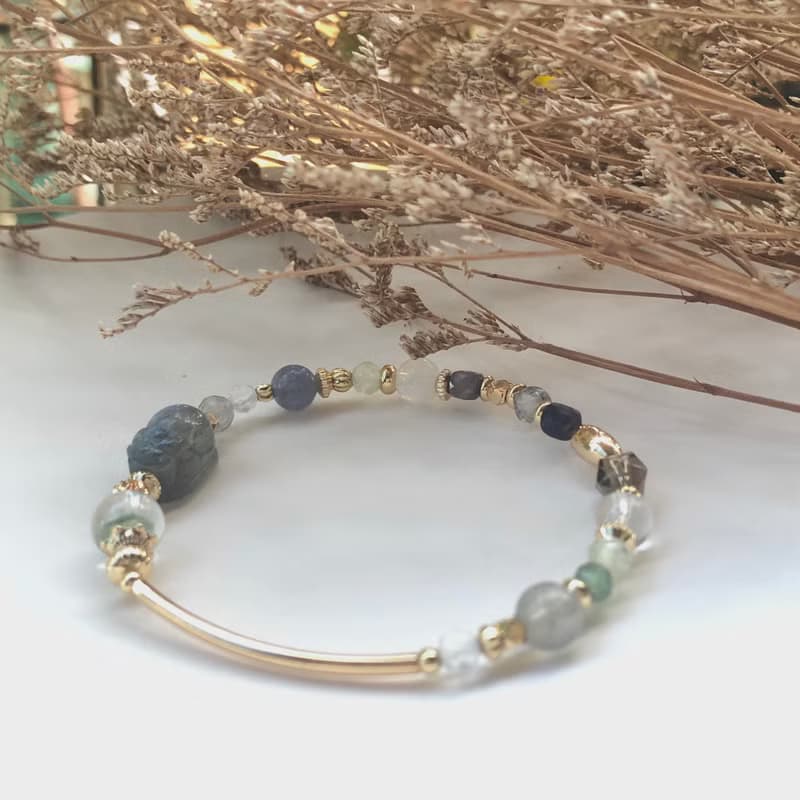 輕煙 | 拉長石綠幽靈貔貅手鍊 彈性鍊 綠幽靈手鍊