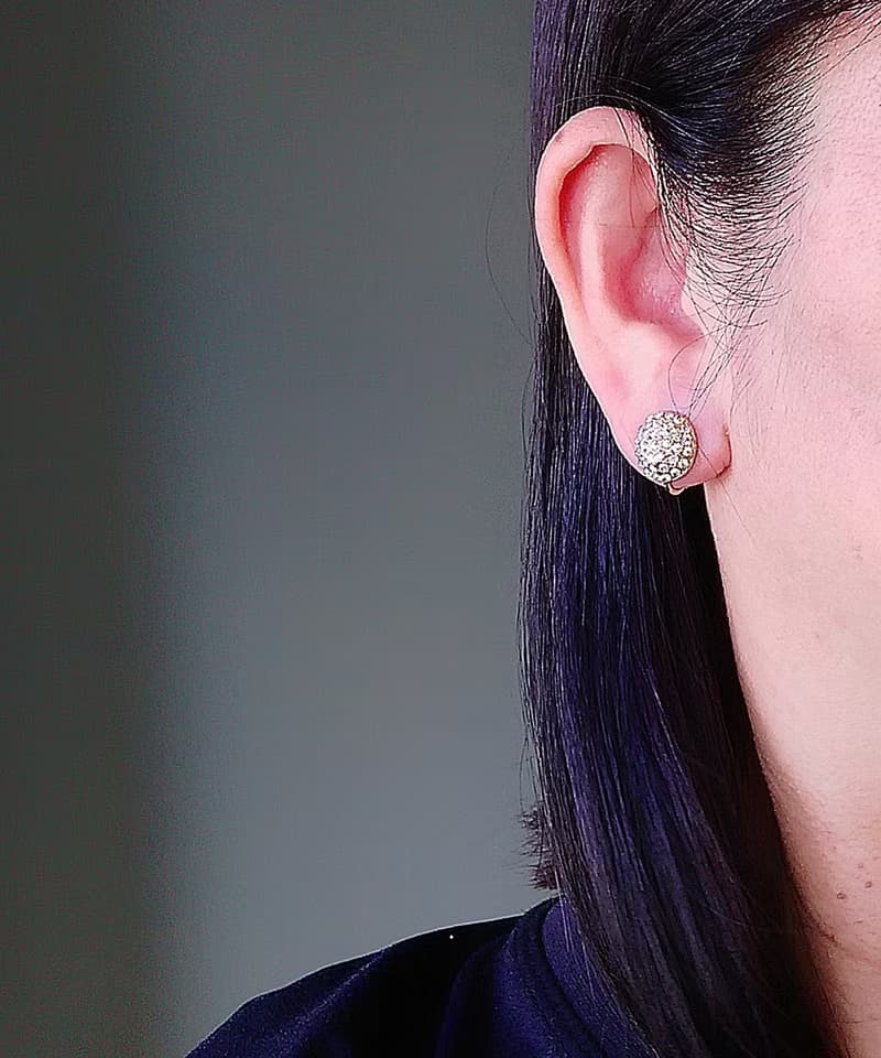 vintage jewelry  古典小極光滿鑲半圓 夾式耳環