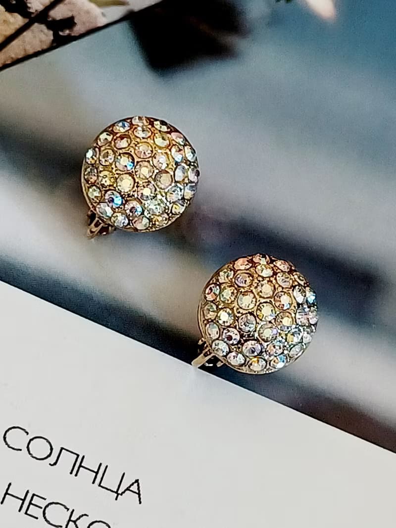 vintage jewelry  古典小極光滿鑲半圓 夾式耳環