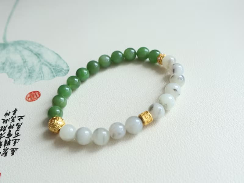 天然和田玉手鏈碧玉青花半山半水和田玉手鏈 平安喜樂順遂無憂