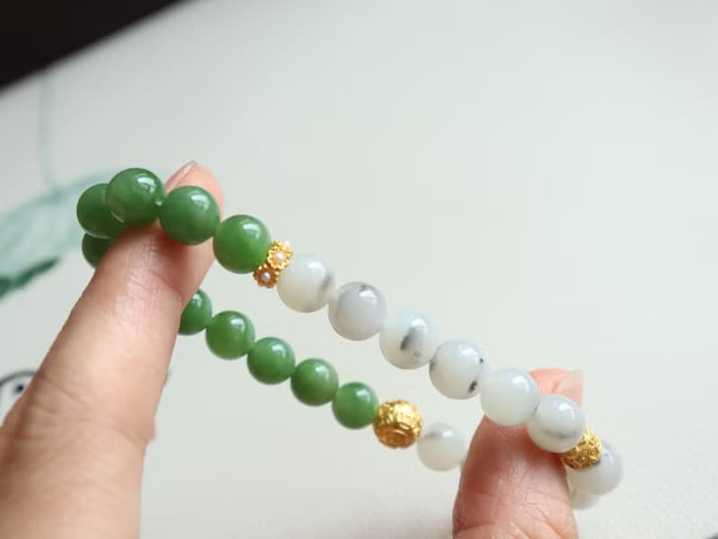 天然和田玉手鏈碧玉青花半山半水和田玉手鏈 平安喜樂順遂無憂