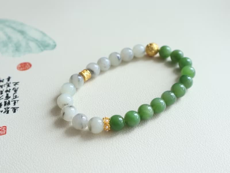 天然和田玉手鏈碧玉青花半山半水和田玉手鏈 平安喜樂順遂無憂