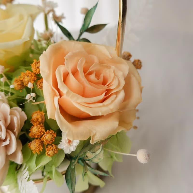 永生花愛心提把盆花-晨曦黃