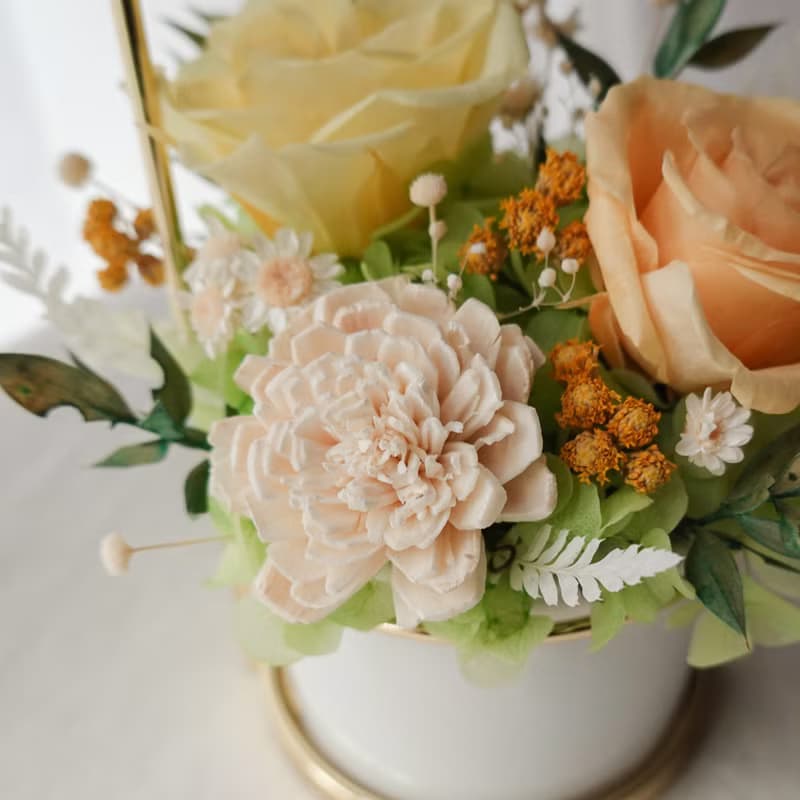 永生花愛心提把盆花-晨曦黃