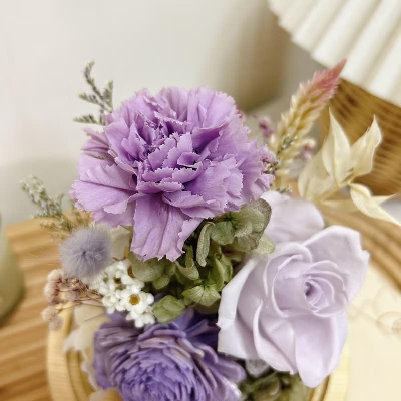 靜謐紫玻璃花盅 夜燈  永生花 乾燥花 節日送禮 擺設 附小禮盒