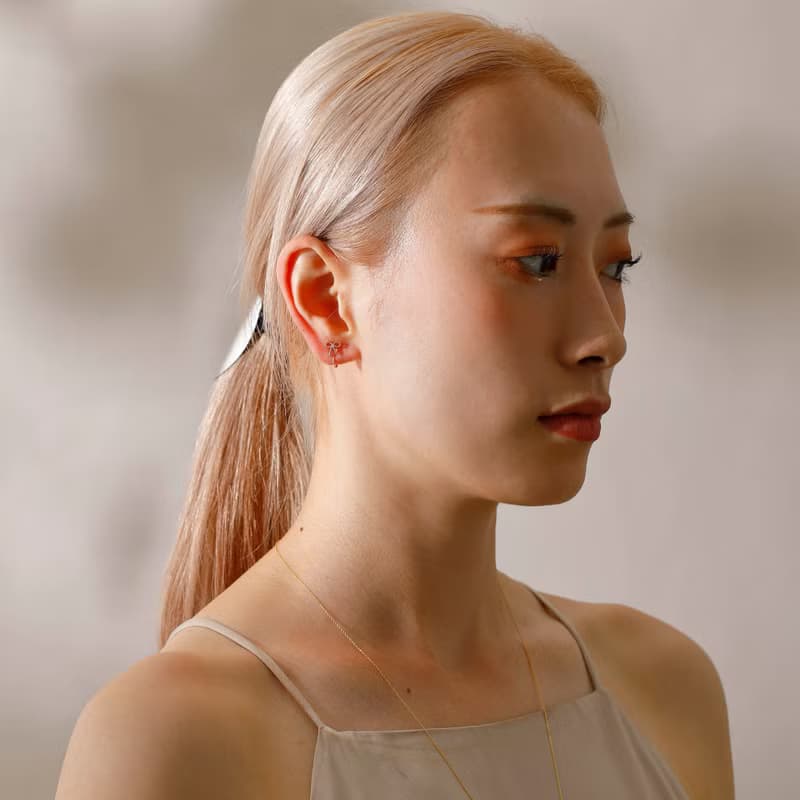 petit ribbon loop-fit earring PG　ループフィットイヤリング　ミニリボン 　ピンクゴールド