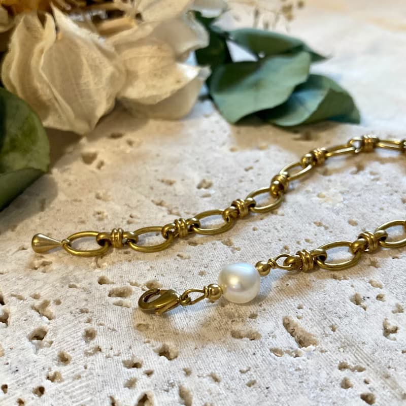 老林雜貨 | 單顆珍珠黃銅手鍊
