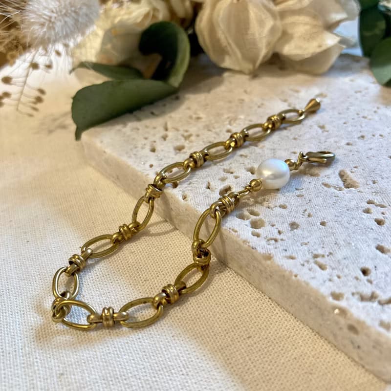 老林雜貨 | 單顆珍珠黃銅手鍊