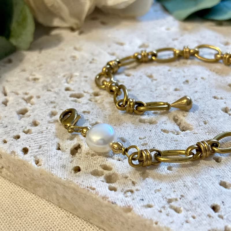 老林雜貨 | 單顆珍珠黃銅手鍊
