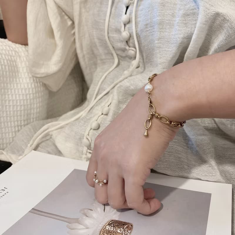 老林雜貨 | 單顆珍珠黃銅手鍊