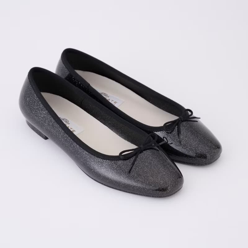EMMA GLITTER (BLACK) PVC SQUARE TOE FLATS / RAIN SHOES スクエアトゥ パンプス