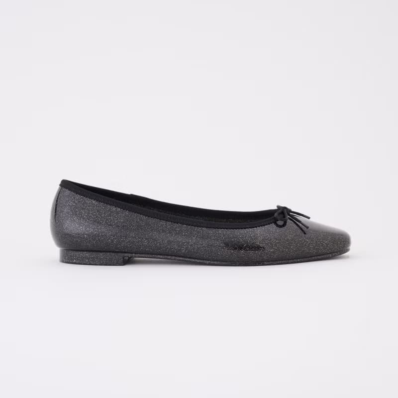 EMMA GLITTER (BLACK) PVC SQUARE TOE FLATS / RAIN SHOES スクエアトゥ パンプス