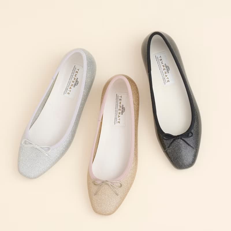 EMMA GLITTER (BLACK) PVC SQUARE TOE FLATS / RAIN SHOES スクエアトゥ パンプス