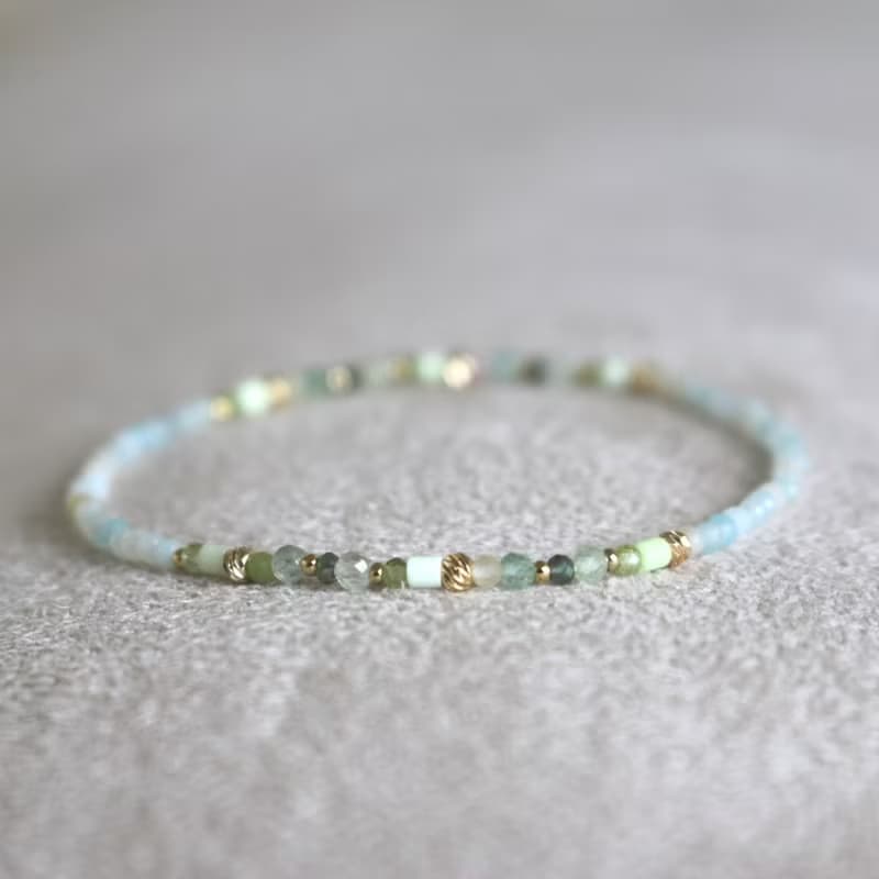 手環 橄欖石 葡萄石 天河石 - 笑眯眯 -