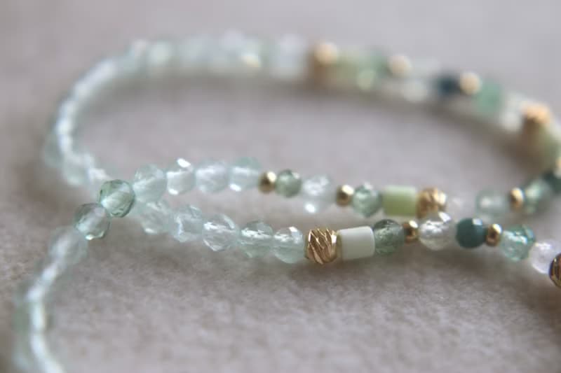 手環 橄欖石 葡萄石 天河石 - 笑眯眯 -