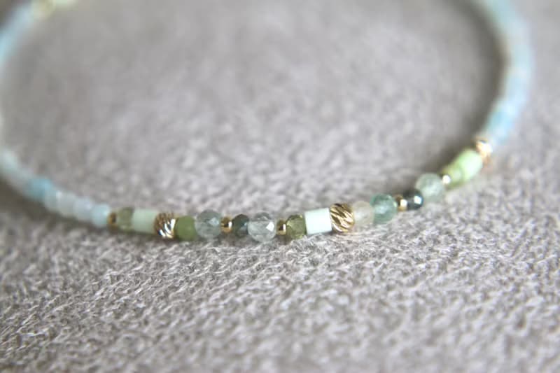 手環 橄欖石 葡萄石 天河石 - 笑眯眯 -