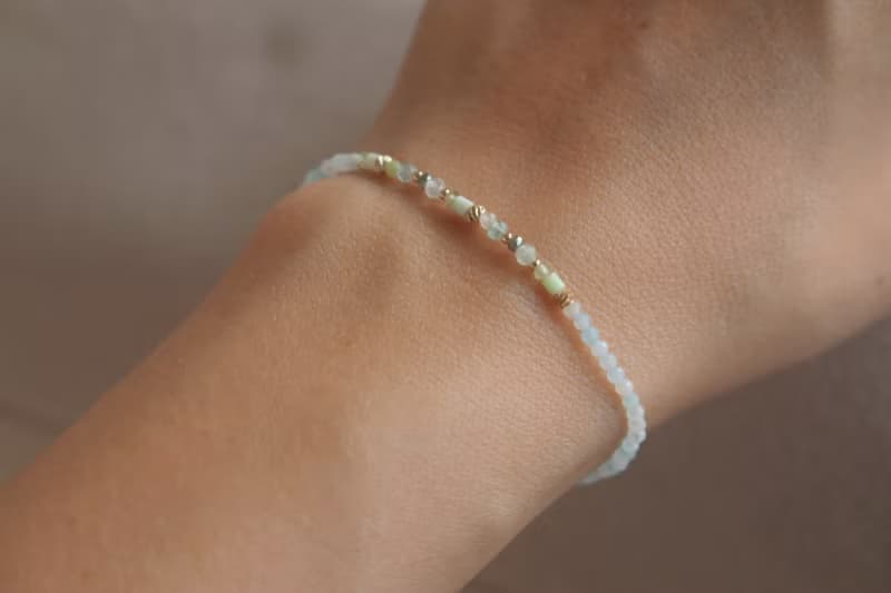 手環 橄欖石 葡萄石 天河石 - 笑眯眯 -