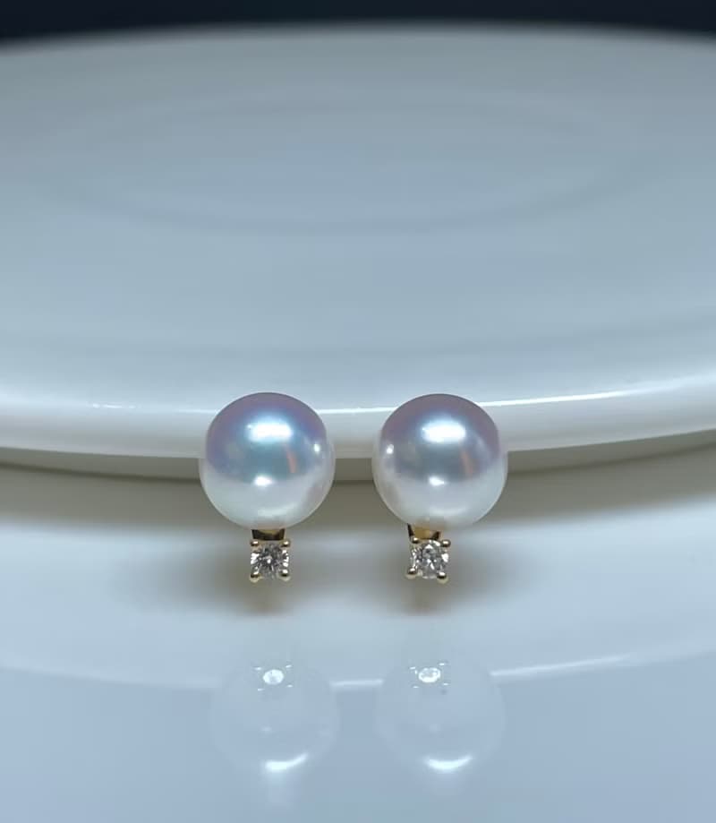 經典鑽石小燈泡日本 Akoya天然海水珍珠日本珍珠18k金珍珠耳環